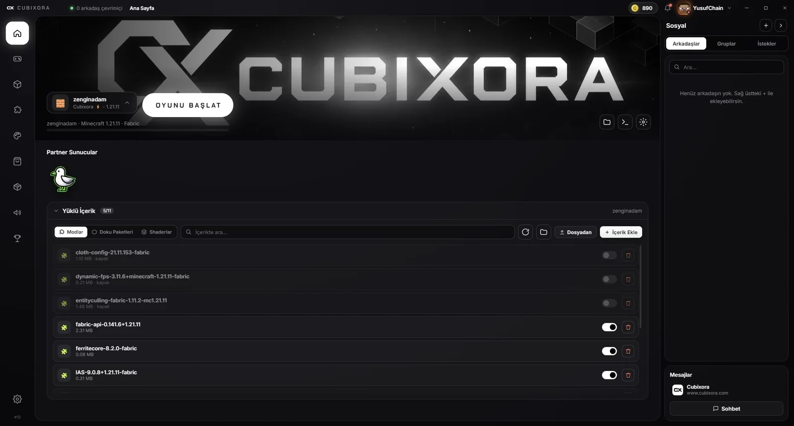 Cubixora Launcher ana ekranı